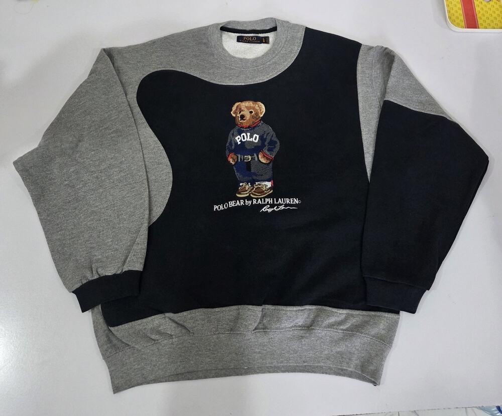 Vintage Polo Reworked Sweatshirt – Unique Upcycled Paneled Jumper – Size L
